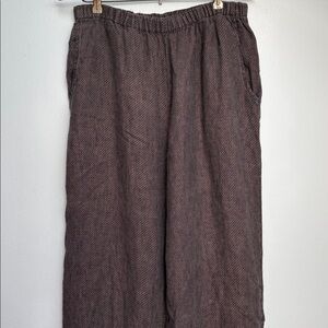 FLAX Brown and Black Striped Linen Convertible Pants, M